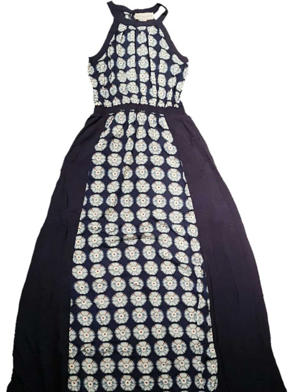 Navy Geo Wheel Printed Woven Maxi Dress